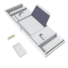 Bathtub Caddy Tray for Luxury Bath - Bamboo Waterproof Expandable Bath White