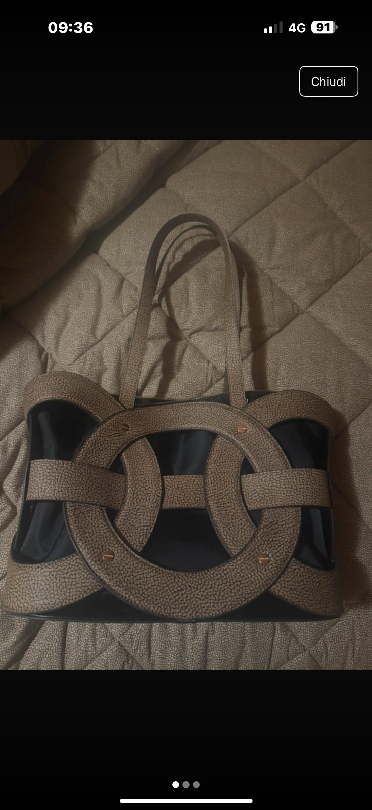 borsa borbonese shopper nera e marrone in pelle e tessuto