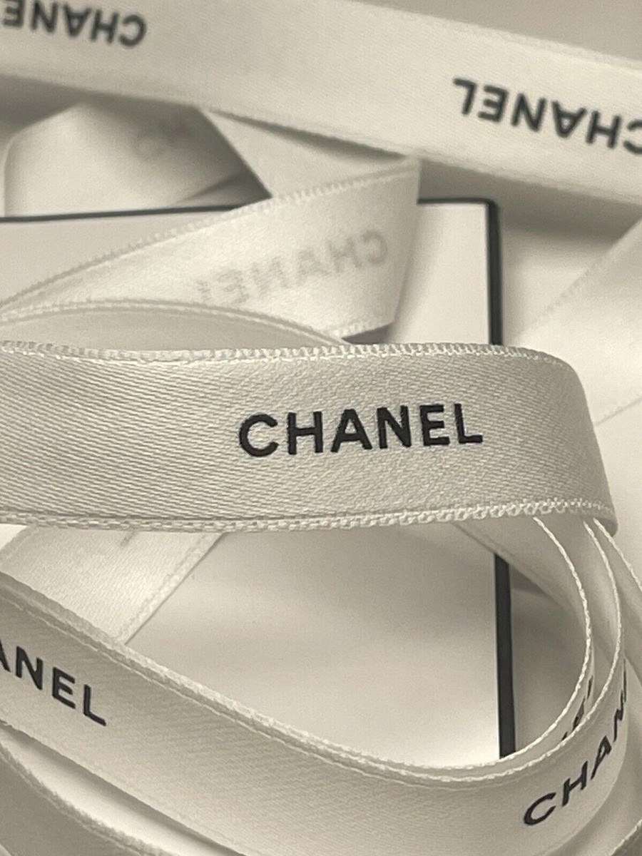Long Chanel ribbon white with black writing gift wrap ribbon authentic s-l400.jpg main image 3