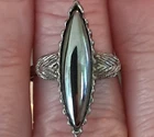 Long Hematite Marquise Silver Tone Adjustable Ring Vintage 1970’s