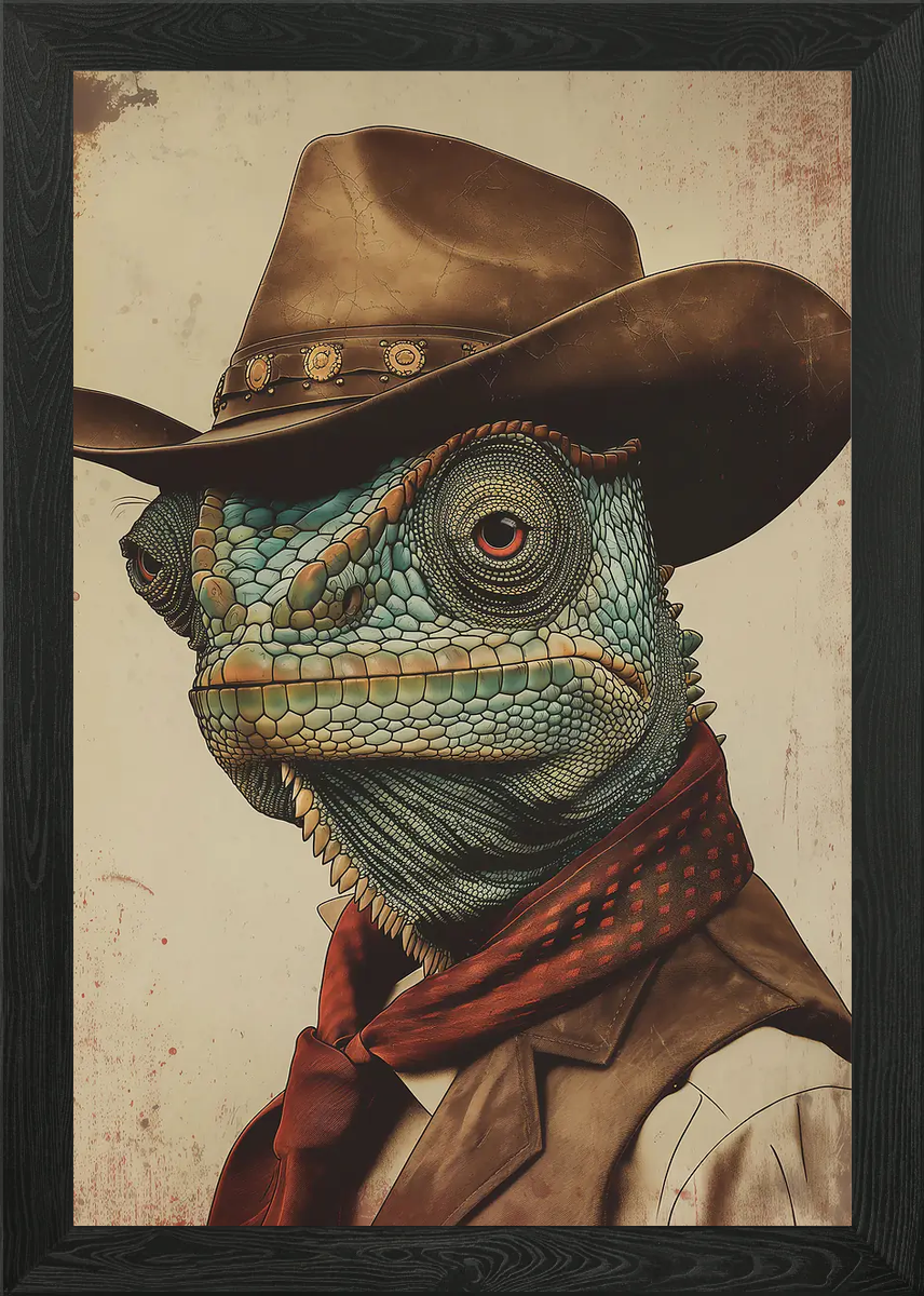 Cowboy Lizard Animal Art Framed Wall Art Poster Canvas Print Picture ...