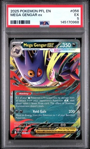 2025 POKEMON PFL EN-PHANTASMAL FLAMES #056 MEGA GENGAR EX PSA 5
