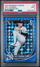 2025 BOWMAN CHROME BLUE GEOMETRIC #79 WILL WARREN ROOKIE RC 111/150 PSA 9