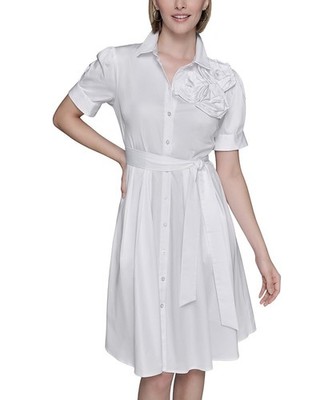 KARL LAGERFELD PARIS Floral-Appliqué Shirtdress Women's S White Button Closure
