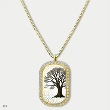 New Colorful Tree of Life Pendant Necklace Chain Printed Dog Tag Chain Gift Desi