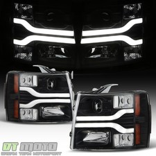 Black 2007-2013 Chevy Silverado 1500 Led Drl Tube Projector Headlights Headlamps
