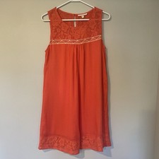 Skies Are Blue Orange Shift Dress Size XS Lace Embroidery Boho Cottage Hippie