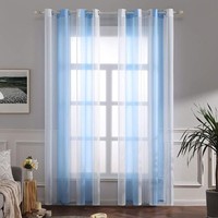Gardinen Transparent Gestreift 2Er Set ÖSen 140X215 Cm Hellblau Weiß Wohnzimmer