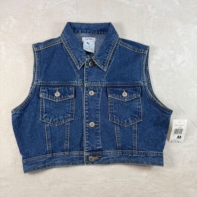 NWT Vintage Espirit Sade Denim Vest Womens M Blue Cropped Button Y2K 90s