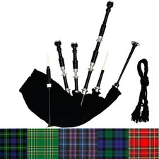Agile Dragon Highland Scottish Bagpipes Black Finish Silver Mounts with Bag Book
