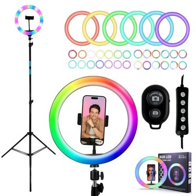 RGB LED Ringlicht mit 210cm Stativ + Selfie Auslöser + Ring Light mit Smartphone
