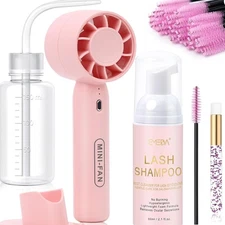 Professional Lash Shampoo Kit 2.1 fl oz Lash Cleaning Kit with Rechargeable Fan