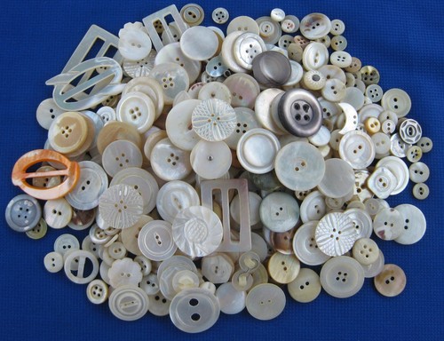 Vintage Mother of Pearl Button 375 Lot - Carved MOP Abalone - 1 Pound All Sizes