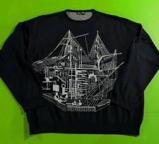 Vintage St. Croix Knit Sweater USA Made Navy Blue Abstract Sketches Pullover XL