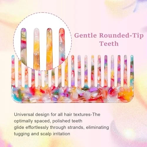 Paquete de 2 peines de dientes anchos para mujer, peine ancho desenredante con caparazón de tortuga roja  Foto 3 de 4