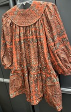 Ulla Johnson Midi Dress Orange/Teal Floral Size 4 Pre Fall 2022