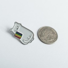 Enamel Pin for Pin Board or Hat - Cute White Cat With Rainbow Flag