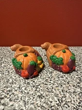 Set of 2 Terracotta Horn of Plenty Candle Holders 1996 SH5