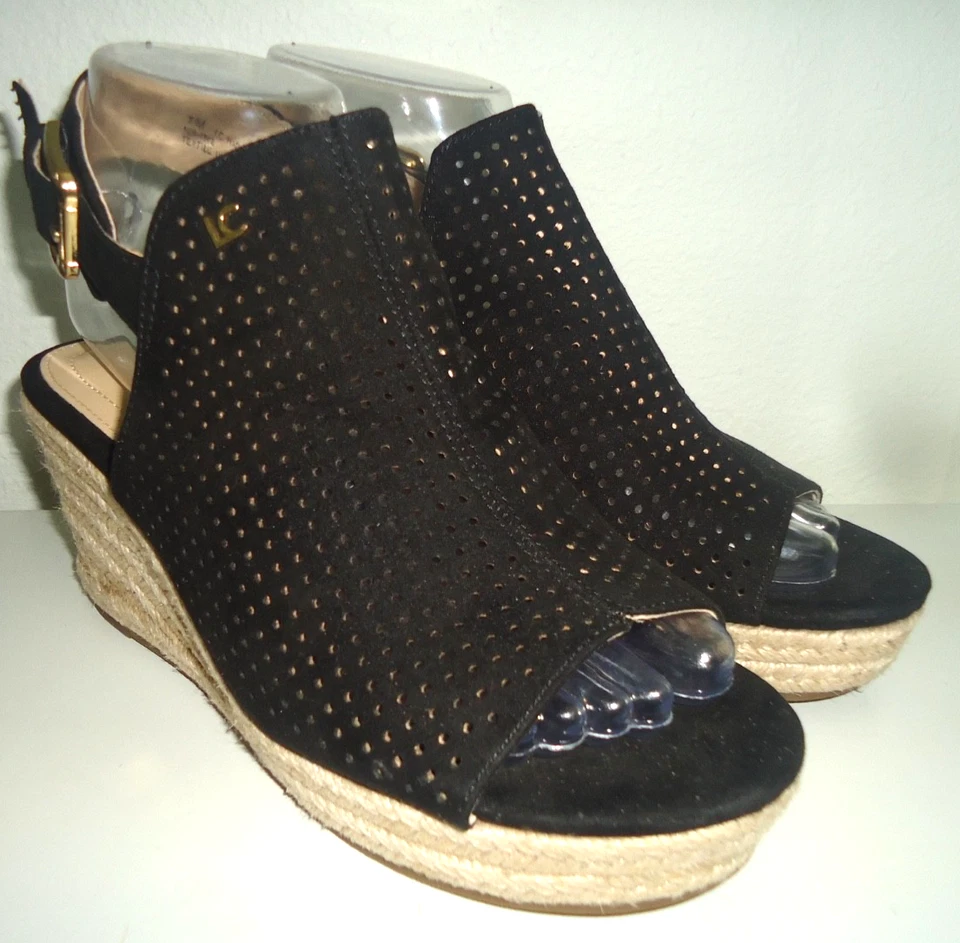 Sandalias Liz Claiborne para mujer talla 7M magenta cuñas tacones paja tiras. Foto 4 de 4