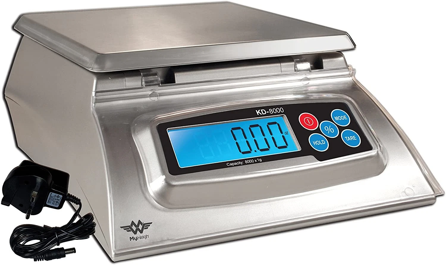 MyWeigh KD-8000, Digital Kitchen Scale, Silver, 1g Accuracy, 8kg Capacity