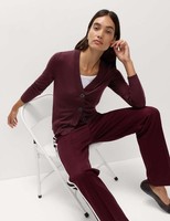 Marks & Spencer Womens Dark Burgundy Merino V-Neck Button Long Sleeve Cardigan