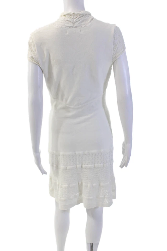 Vestido Catherine Malandrino Feminino Decote V Manga Curta Branco Tamanho M - Imagem 3 de 4