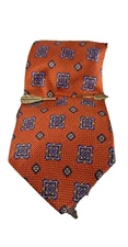 Orange Silk Men's Tie & Manleigh Arrow Tie Bar Gift Boxed Vintage