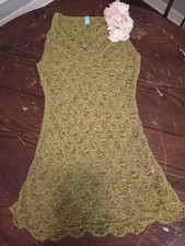 urban mango dress/cover. flower accent.above knee.medium boho.yarn