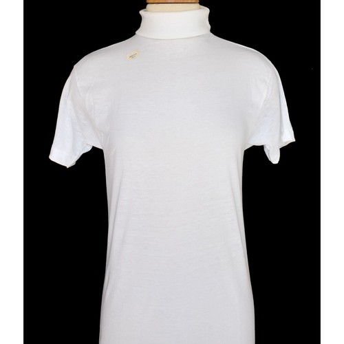 60s White Turtleneck Single Stitch Tee Shirt Size Small to Medium - Picture 2 of 9