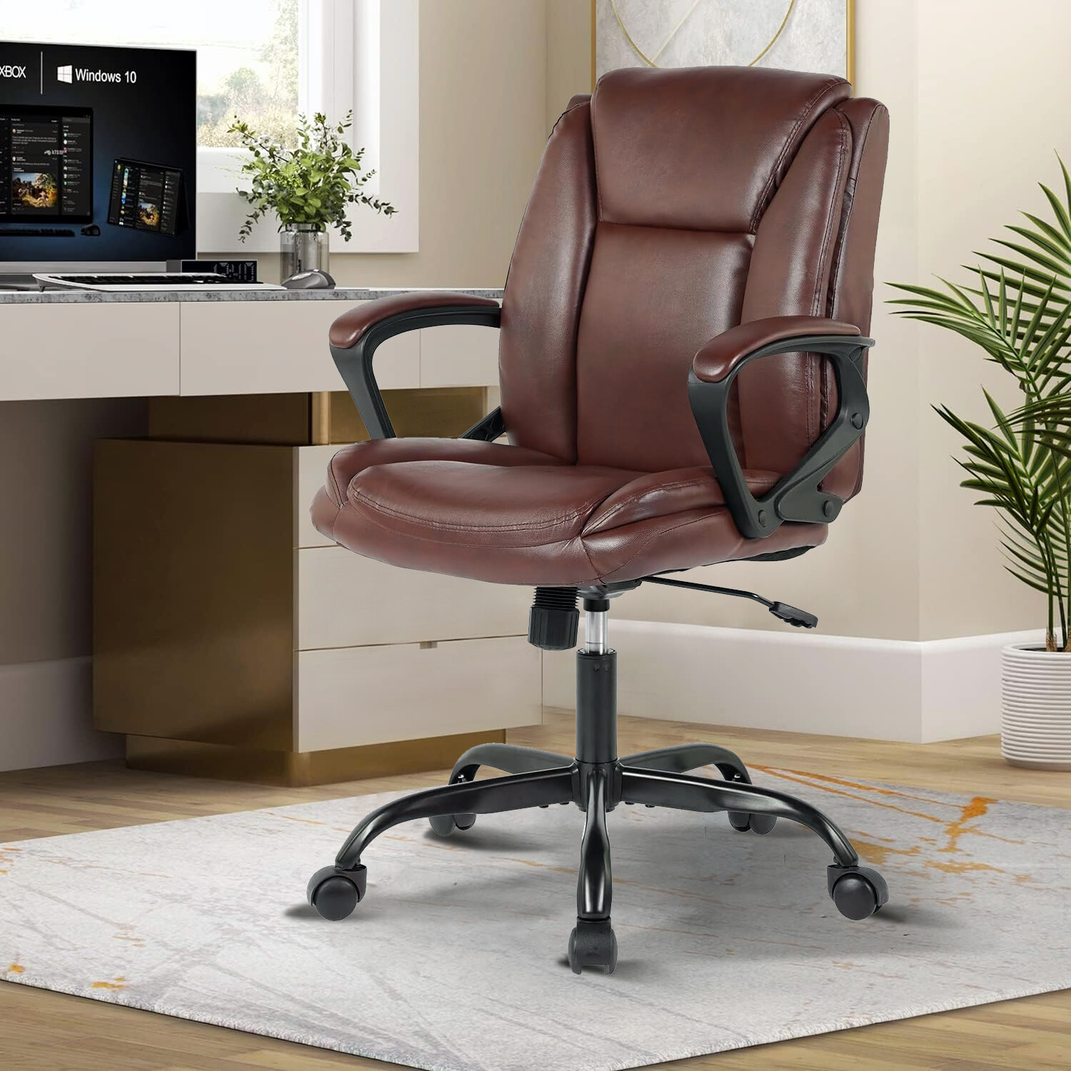 Home Office Chair Ergonomic Mid Back Computer Desk Chair PU Leather