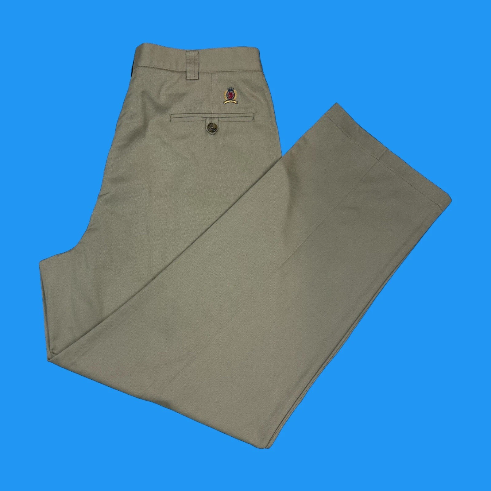 Tommy Hilfiger Mens Sz 36x30 Vintage 90’s Crest Logo Pleated Beige Chino Pants