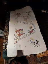 VINTAGE EMROIDERED BABY BLANKET CHILDERN ON TRAIN 57" X 35"