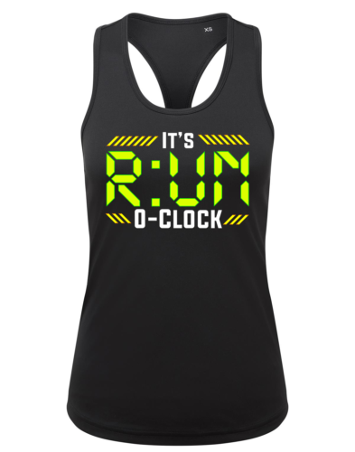 Womens Performance Slim Racerback Vest Its Run O Clock Running Club Fit TriDri - Picture 1 of 9
