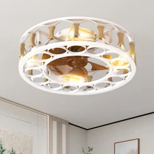 20'' Industrial White Ceiling Low Profile Kit Fixture Farmhouse Fan Light Caged