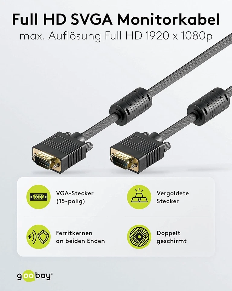 15m VGA Kabel Monitorkabel SVGA S-VGA Feritte für Plasma TV PC TFT Monitor LCD - Bild 2 von 4