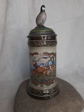 Vintage W.Germany Original Gerzit Gerz (Hunter) Lidded Beer Stein 9.1/2” Tall