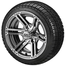 (4) Golf Cart 205/30-12 Deli Low Profile Tire on 12x6 Gunmetal Gray Yukon Wheels