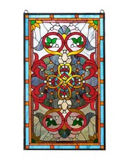 20.5"W x 34.75"H Jeweled Tiffany Style stained glass window panel glass panel.
