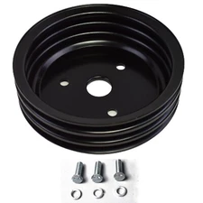 SBC SB Chevy Crank Pulley 3 Groove Crankshaft Triple SHORT Water Pump SWP Black