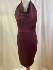 Ann Taylor Tailored Sheath Halter Dress Burgundy Satin Bodice Cowl Draped Neck 4