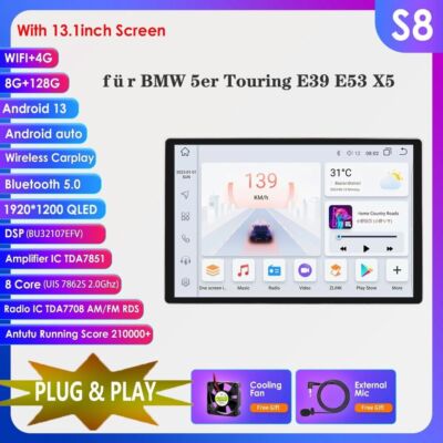 13,1'' 8+128GB Android 13 Autoradio Navi Für BMW E53 E53 X5 E39 GPS WIFI CarPlay