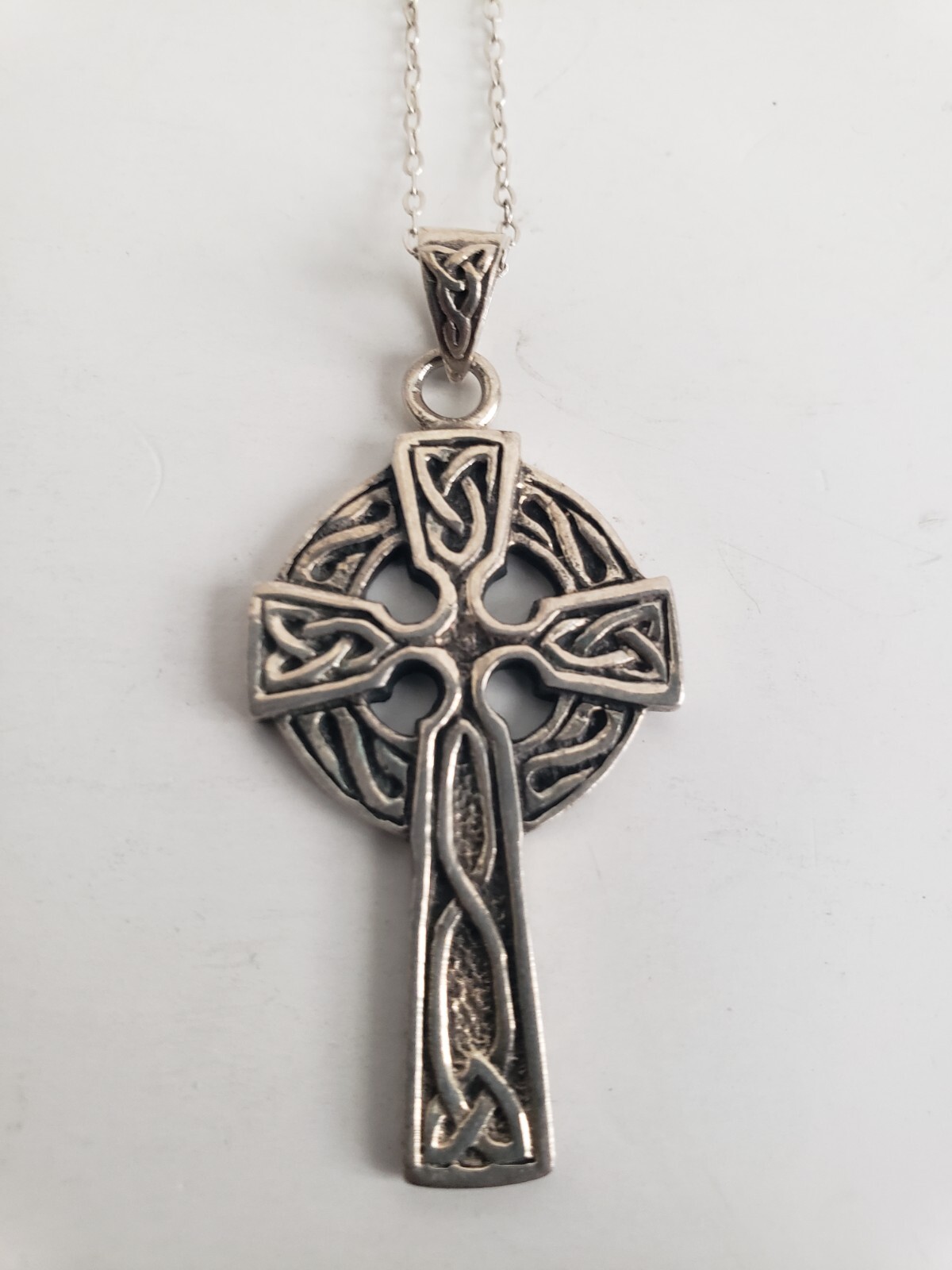 Celtic Knotwork Cross Sterling Silver Pendant on … - image 1