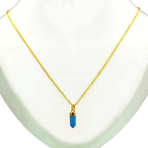 Natural Turquoise Hexagonal Pointed Reiki Chakra Pendant 925 Silver 20" Necklace - Picture 3 of 6