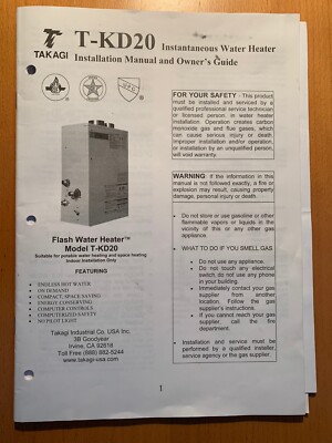 Takagi T-KD20 Instantaneous Water Heater Manual | eBay