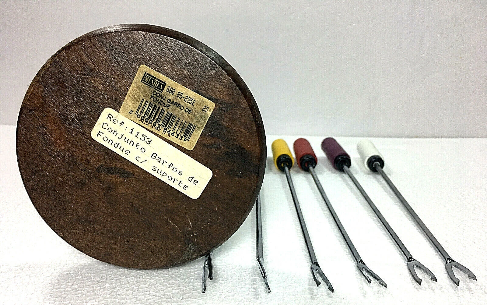 Fondue Forks Stainless & Wood w/Stand Set of 6 Vintage Conjunto de Garfos