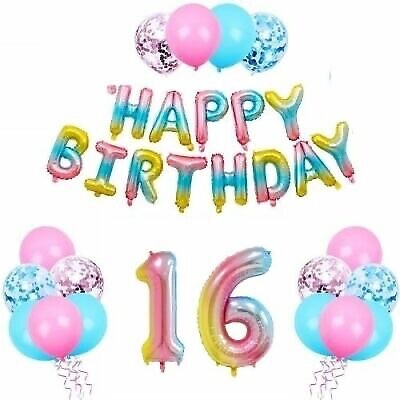 16" inch Happy Birthday Rainbow Multicolour Foil Balloons 40" Number Party Decor - Picture 17 of 35