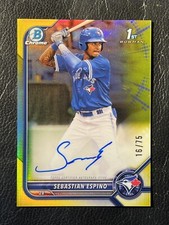 SEBASTIAN ESPINO 2022 Bowman Chrome Yellow Refractor Auto 16/75 1st