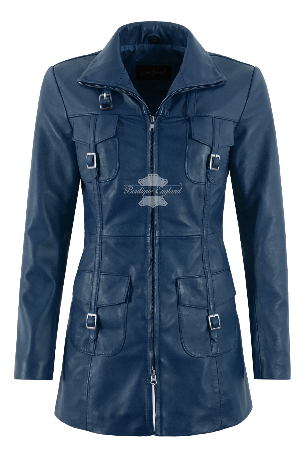 ALTRA Giacca Donna In Pelle Cerniera Lunghezza Media Slim Fit Cappotto Casual Blu 1310