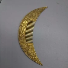 Vintage Brass Dragon Comb Crescent Shape Double Dragon Chinese Hair Tool Prop