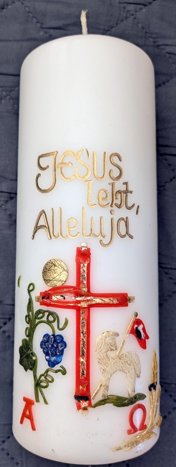 Wachskerze Ostern , Auferstehung „Jesus lebt, Alleluja“ Osterkerze Deko